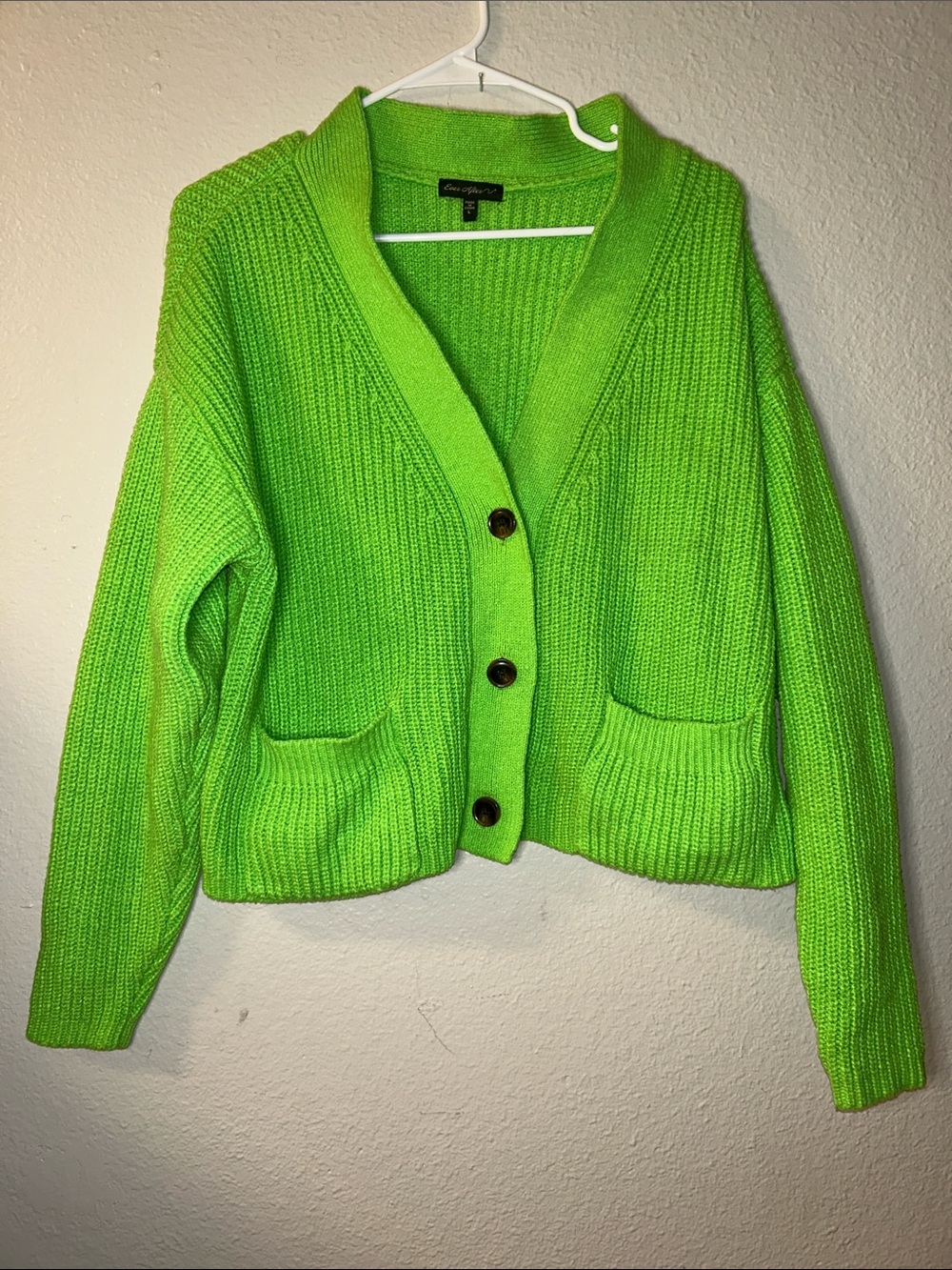 Neon Green Shawl Collar Button-Front Cardigan